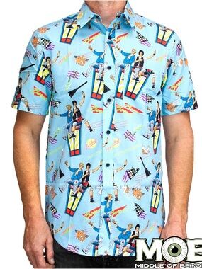 Middle of Beyond Bill and Ted Graphic Short-Sleeve Button-Up Shirt